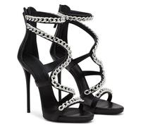 GBBRZKTB Tacones Altos Sandalias Mujer Tacón Aguja Punta Abierta Cadena Cremallera Zapatos Boda Fiesta Graduación 12cm,Black-45