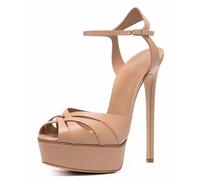 GBBRZKTB Tacones Altos Sandalias Mujer Tiras Cruzadas Tacón Aguja Plataforma Punta Abierta Zapatos Fiesta Bodas 15cm,Nude-38