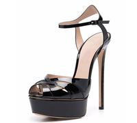 GBBRZKTB Tacones Altos Sandalias Mujer Tiras Cruzadas Tacón Aguja Plataforma Punta Abierta Zapatos Fiesta Bodas 15cm,Black-39
