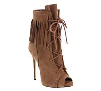 GBBRZKTB Tacones Altos Sandalias Tacón Aguja Punta Abierta Mujer Botines Borlas Cordones Zapatos Fiesta Noche 11cm,Brown-44