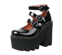 GBBRZKTB Tacones Altos Zapatos Mary Jane Plataforma Punta Redonda Mujer Tacón Grueso Correa Hebilla para Fiesta Noche 12,5cm,Black-36