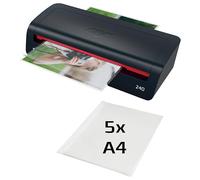 GBC 4410068EU - Plastificadora 240 Home Office A4, Calentamiento Rápido en 2 Minutos, 75-125 Micras, Antiatascos, Apagado Automático, Incluye 5 Fundas de Plastificación A4, Negro/Rojo