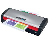 GBC 4410070EU - Plastificadora 250 Office A4, Calentamiento Rápido 1 Minuto, 75-125 Micras, LED de Guía de Entrada, Antiatascos, Apagado Automático, Incluye 5 Fundas de Plastificación A4, Negro/Rojo