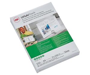 GBC IB611032 - Pack de 100 carteras de plástico A4 micras brillo, resistentes a UV, para laminación, 2 x 150 micrones