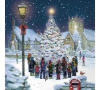 GBCC Paquete de 10 tarjetas de Navidad benéficas con villancicos alrededor de la escena del árbol, paquete múltiple ecológico con sobres