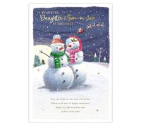 GBCC - Tarjeta de Navidad para hija e yerno, muñecos de nieve festivos en escena de invierno, acabado de lámina dorada en relieve, tarjeta de felicitación navideña premium con sobre