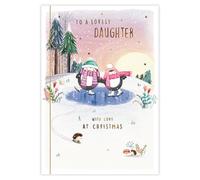 GBCC - Tarjeta de Navidad para hija, lindos pingüinos y erizos en escena de invierno, cinta dorada y acabado de aluminio, tarjeta de felicitación navideña festiva de alta calidad con sobre