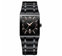Gbdh1000-1 - Reloj cuadrado de acero inoxidable para hombre y mujer, con fecha, analógico, de cuarzo, a la moda, informal, para negocios, E., talla única