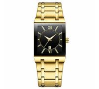 Gbdh1000-1 - Reloj cuadrado de acero inoxidable para hombre y mujer, con fecha, analógico, de cuarzo, a la moda, informal, para negocios, A, talla única