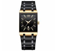 Gbdh1000-1 - Reloj cuadrado de acero inoxidable para hombre y mujer, con fecha, analógico, de cuarzo, a la moda, informal, para negocios, D, talla única
