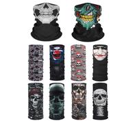 GBEDFO Pasamontañas Braga de Cuello Calavera 10 Pcs, Mascarilla Multifuncional Tubular de Poliéster Respirable, Buff Bandana para Moto Esquí Ciclismo Hombre Mujer, Braga de Cuello