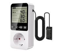 Gbformat Digital Termostato Regulador de Temperatura/Humedad 230 V con Alarma,Controlador Calefacción Refrigeración Termostato/Higrostato con Temporizador y Sonda para Humidificadores/Setas/Terrarios