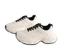 GBGRHM Tenis de plataforma gruesa para mujer con soporte de arco de 2 pulgadas, ligeros para caminar para comodidad durante todo el día, Blanco desteñido / negro, 4