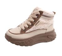 GBGRHM Tenis gruesos de invierno para mujer, de 2 pulgadas, con plataforma alta, forro de piel cálida, zapatos de nieve con cordones antideslizantes, Marrón, 4