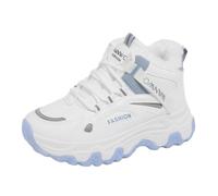 GBGRHM Tenis gruesos de invierno para mujer, de 2 pulgadas, con plataforma alta, forro de piel cálida, zapatos de nieve con cordones antideslizantes, Azul/blanco hueso, 39 EU