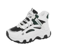 GBGRHM Tenis gruesos de invierno para mujer, de 2 pulgadas, con plataforma alta, forro de piel cálida, zapatos de nieve con cordones antideslizantes, Negro/Blanco (Black/Off White), 41 EU