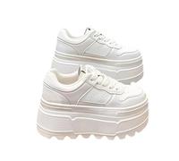 GBGRHM Tenis gruesos para mujer, plataforma de 3 pulgadas, zapatos casuales de moda, cómodos para caminar, Blanco, 4