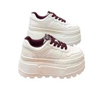 GBGRHM Tenis gruesos para mujer, plataforma de 3 pulgadas, zapatos casuales de moda, cómodos para caminar, Blanco y rojo, 37 EU