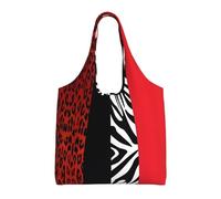 gbhJGK Bolsas de lona con estampado de cebra, bolsas reutilizables para comestibles y compras, bolsa de almacenamiento para viajes, playa, manualidades, vida diaria, Leopardo rojo y animal cebra