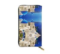gbhJGK Cartera de piel con estampado de galaxia púrpura y azul, ligera, plegable, con tarjetero, bolsillo para monedas, diseño delgado de moda, Vista al mar de la isla griega de Santorini, Talla única