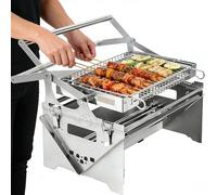 GBHJJ Parrilla de CarbóN, Parrilla Plegable Giratoria de 360° para Camping, con Bandeja ExtraíBle y Estructura de Acero Ajustable, para Ahumar al Aire Libre y Hacer Barbacoas en Camping