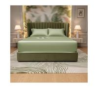 GBHMJU Sábana Bajera Ajustable 120x200cm a 200x220cm de Algodón Satén Suave Transpirable Bajera Cama con Goma Elástica(Green,200x200+35cm)