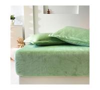GBHMJU Sábana bajera ajustable de terciopelo de 120 x 200 cm hasta 180 x 200 cm, cálida para invierno, de felpa, sábana bajera ajustable para cama con somier (verde, 150 x 200 cm + 48 x 74 cm x 2)