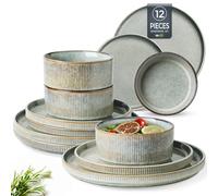 GBhome Juego de vajilla de cerámica para 4 personas, juego de platos y cuencos hechos a mano de esmalte reactivo, resistente a los arañazos, apto para lavavajillas y microondas, color salvia Desret