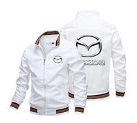 GBHUADFP Chaqueta Bomber Hombre Maz-da，Cuello Alto Chaqueta Bomber con Multi-Bolsillo，Openair Jacket para Otoño y Primavera(White,L)