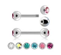 GBJUK Piercing para cartílago, tragus, hélice, daith, caracola, con doble circonita cúbica, acero quirúrgico, barra recta, 1,2 mm, 6 mm, 8 mm, 10 mm, 12 mm, 14 mm, 1.2mm x 8mm, Acero quirúrgico 316L