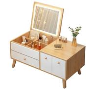 GBKBVTATDK Escritorio de tocador con espejo abatible y cajones de almacenamiento, mesa de maquillaje minimalista moderna, compacta y ahorra espacio, perfecta para dormitorio y espacios pequeños