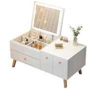 GBKBVTATDK Escritorio de tocador con espejo abatible y cajones de almacenamiento, mesa de maquillaje minimalista moderna, compacta y ahorra espacio, perfecta para dormitorio y espacios pequeños
