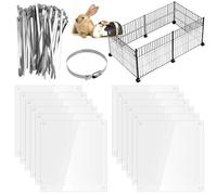 GBKDQQ 12 unidades de alfombrilla para jaula de mascotas, 21 x 26 cm, placas de plástico transparente para defensa de orina con 50 bridas de cable de acero inoxidable, protección para conejos, cobayas