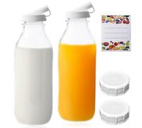 GBKDQQ 2 botellas de cristal con tapa de 1 litro, botellas de leche de 1 litro con tapón de rosca, botella de planchado para rellenar smoothie kombucha jarabes bebidas