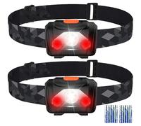 GBKDQQ 2 linternas LED para la cabeza, luz roja, luz blanca, batería AAA, IPX4, resistente al agua, 4 modos, perfecta para correr, correr, pescar