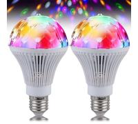 GBKDQQ 2 luces LED para fiestas, E27, 3 W, RGB, bola de discoteca, rotatoria 360°, bombilla de discoteca, decoración para bodas, cumpleaños, Halloween, Navidad