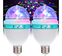 GBKDQQ 2 luces LED para fiestas, E27, 3 W, RGB, LED, bola de discoteca, rotatoria 360°, bombilla LED discoteca, decoración para bodas, cumpleaños, Halloween, Navidad