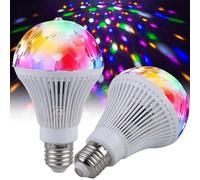 GBKDQQ 2 luces LED para fiestas, E27, 3 W, RGB, LED, bola de discoteca, rotatoria 360°, bombilla LED discoteca, decoración para bodas, cumpleaños, Halloween, Navidad