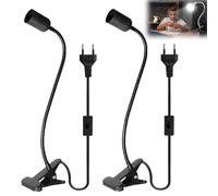 GBKDQQ 2 portalámparas E27 con clip, lámpara de sujeción con interruptor y enchufe, lámpara de sujeción con cuello de cisne ajustable 360°, casquillo E27 para lámpara de cuello de cisne, lámpara de