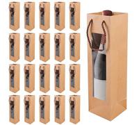 GBKDQQ 20 Bolsas de Papel Kraft para Botellas de Vino, Bolsas de Regalo con Ventana, Asa, para Champán, Boda, Cumpleaños, Navidad, Tamaño: 35 cm * 9.5 cm * 9 cm, 20 Unidades