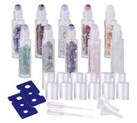 GBKDQQ 20 botellas vacías de 10 ml para aceites esenciales, rollon para aceites de 10 ml con piedras preciosas naturales, desodoroller para rellenar perfumes, regalo