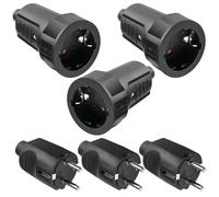 GBKDQQ 3 pares de conectores Schuko, 250 V, 16 A, IP44, protección de contacto, de goma, con protección contra torceduras, 2 pines, exterior, resistente al agua, color negro y acoplamiento de goma sin