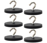 GBKDQQ 6 ganchos magnéticos negros, 43 mm, imanes fuertes con ganchos, sin perforación, ganchos magnéticos de goma, extra fuertes, 10 kg, soporte magnético para puertas de hierro, frigoríficos,