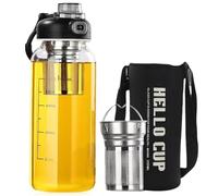 GBKDQQ Botella de cristal de 1,5 litros, botella de té grande de cristal con colador de acero inoxidable, cierre único, botella de agua de diseño de tapa de Gla s con alto contenido de borosilicato