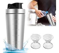GBKDQQ Coctelera de proteínas de acero inoxidable, 750 ml, batido de proteínas con bola en espiral, de acero inoxidable, sin BPA, para proteínas, dieta y fitness