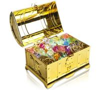 GBKDQQ Cofre del tesoro para cumpleaños infantil, cofre del tesoro de oro, juego de monedas piratas, caja con cierre con tapa y cerradura, cofre del tesoro con 20 monedas de oro piratas y 100 piedras