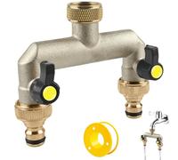 GBKDQQ Distribuidor de agua para grifo de 2 vías, distribuidor de 3/4 pulgadas de latón con válvulas de bola para 2 dispositivos/mangueras de jardín para ajustar y cerrar el flujo de agua