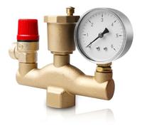 GBKDQQ Grupo de Seguridad para Calderas: 1 Pieza Válvula de Seguridad de Latón Reductor de Ruido, Alivio de Presión y Manómetro para Sistema de Calefacción (DN25/3 bar)
