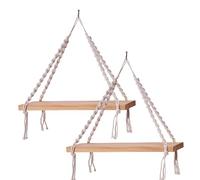 GBKDQQ Juego de 2 estanterías de pared de madera sin taladrar, estantería colgante de macramé, estantería flotante tejida a mano, estantería flotante para plantas, estantería de pared, estantería de