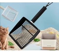 GBKDQQ Juego de 3 piezas de arena para gatos, pala de acero inoxidable con caja de metal para gatos, pala con función de filtro, soporte de almacenamiento, mango ergonómico y pala para limpiar toda la